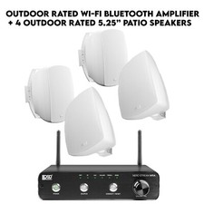 Outdoor Bluetooth System 200w Amplifier + 4 White 5.25" Mountable Patio Speakers
