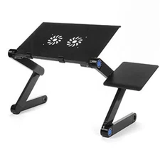 Adjustable Aluminum Laptop Desk Stand Vented Table with Cooling Fan Mouse Pad