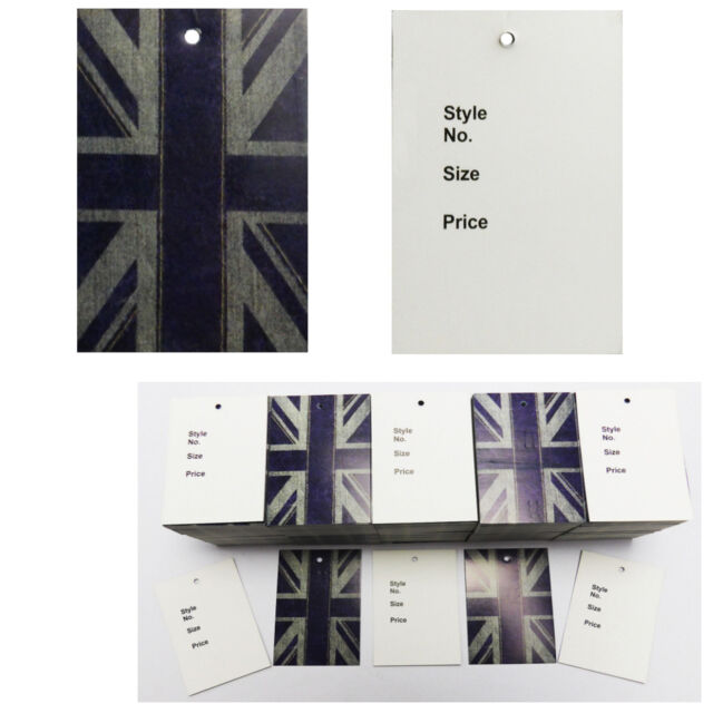 UNSTRUNG UNION JACK DESIGNER TICKETS FOR TAGGING CLOTHES PRICES STYLE SIZE