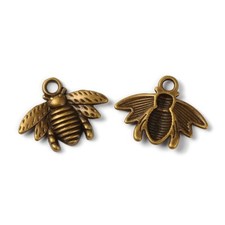 4 Bee Charms Antiqued Bronze Bumblebee Pendants Honey Bee Insect Findings