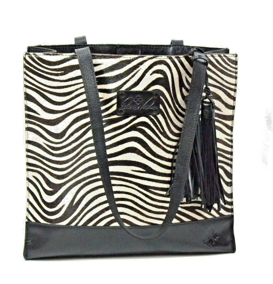 Patricia Nash Zebra Haircalf Toscano Medium Leather Tote with Tassel $269