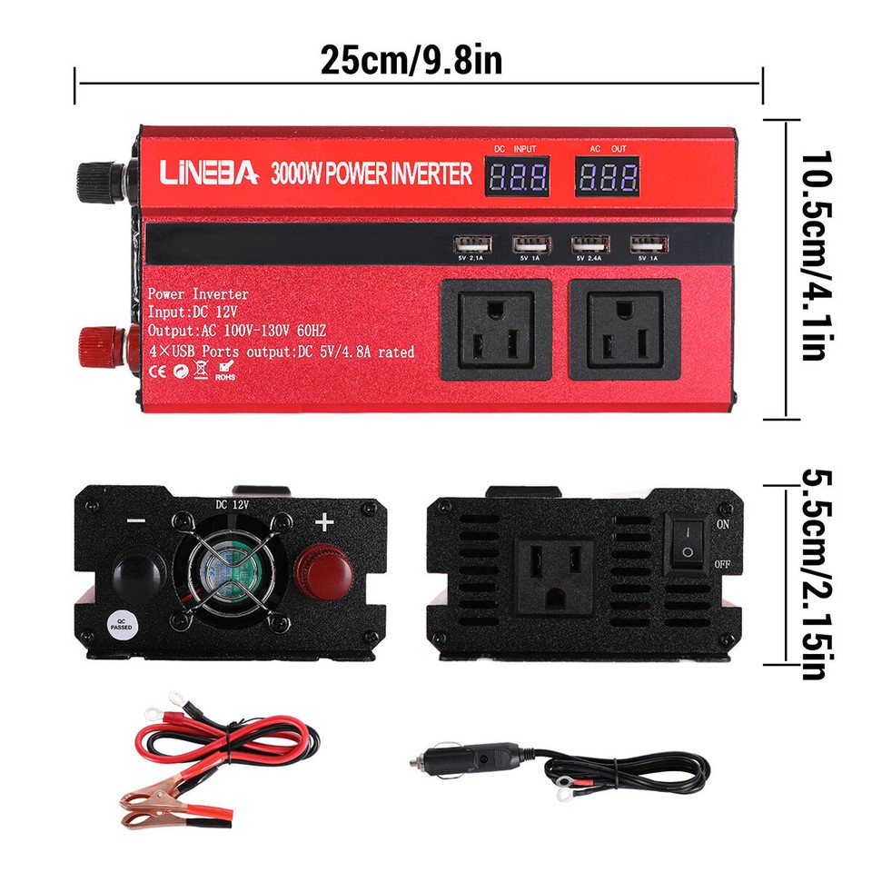 Convertidor 7000W De DC 12V A 110V AC Con USB Para Carro Auto Inversor ...