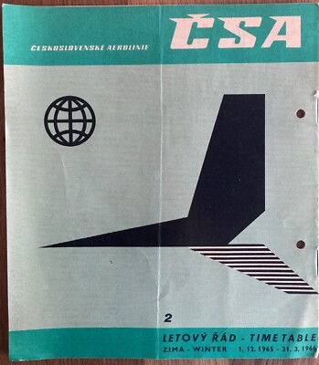 CSA CZECHOSLOVAK AIRLINES WINTER 1965/66 No2 TIMETABLE TU104 TU124  ROUTE MAP