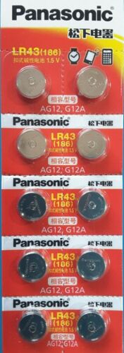 10 pcs Panasonic LR43 / AG12 / 186 Alkaline Watch Cell Battery 1.5V EXP. 2025 - Picture 1 of 2