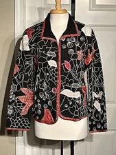 Yak Magik Blazer Jacket Open Front Embroidered Long Sleeve Black Size L