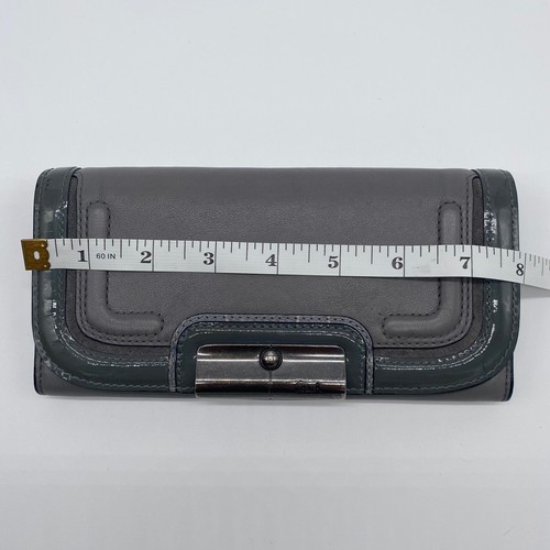 Coach Kristin Spectator Slim Envelope Wallet Gray Leather Patent Trim - Picture 7 of 8