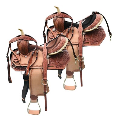 Kids Western Barrel Horse Leather Saddle Free Tack set | Free Shipping 10''to13''