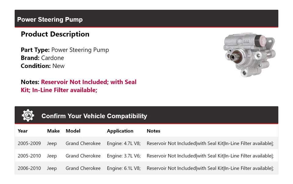 Bomba de dirección asistida Cardone para Jeep Grand Cherokee 2005-2010 2006 2007 2008 Foto 2 de 4