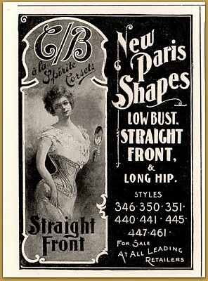 1901 e C/B a la Spirite Corset New Paris Shapes Low Bust Straight Front Ad