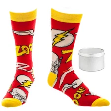 Flash Men's Socks Crew DC Comics with Gift Tin NWT