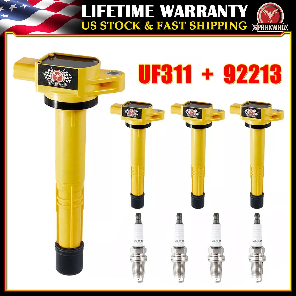 Ignition Coil & Spark Plug Kit For Honda - 4 Coils & 4 Denso Platinum Plugs (UF311 Compatible)