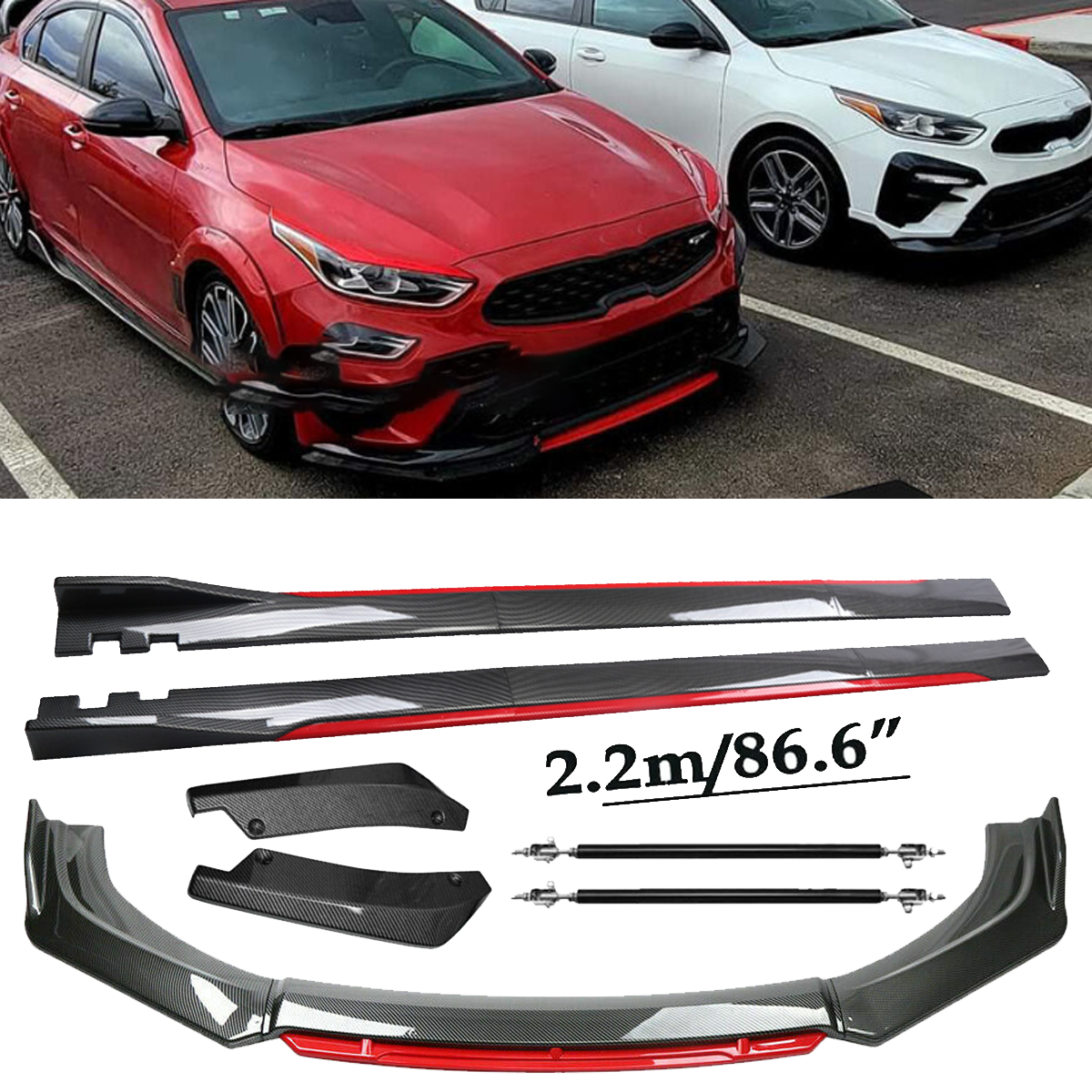 Front Lip Chin Bumper splitter Carbon Fiber Body Side Skirt For Kia Forte  U