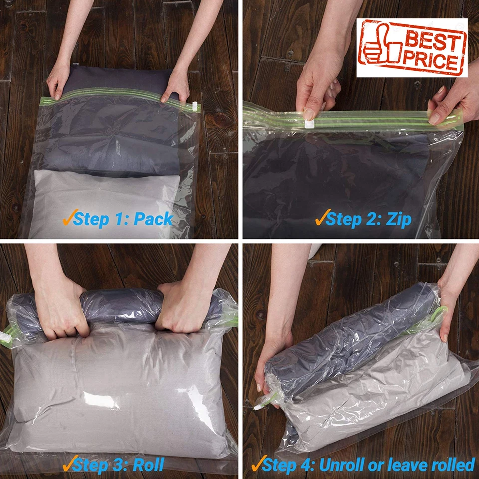 Bolsas de viaje para ahorrar espacio - No se necesita aspiradora ni bomba - Paquete de 12 accesorios de equipaje Foto 4 de 4