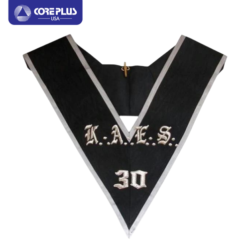 Masonic 30th Degree Scottish Rite Collar KAES Black Moire with Grey Borders - 第 1/2 張圖片