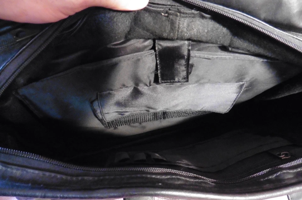 Large Black Leather Expandable Organizer Laptop Briefcase w/ Shoulder Strap - Image 3 of 4