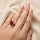 Luxurious Blood Red Ruby Baguette 4.50Ct 925 Sterling Silver White Gold Rings