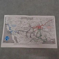 1990 Atchison Topeka and Santa Fe Railway United States Regions Map 17" x 11"