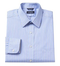Chaps Men's Dress Shirt Classic-Fit 100% Cotton Blue Gray Stripe NWT