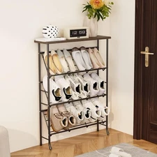  Shoe Rack Organizer, Narrow 4Tier Metal Shoe Organizer, Freestanding Shoe Shelf