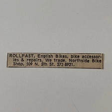 Northside Bike Shop Rollfast English Bikes 1972 Lebanon PA Clipping SAH5-S1