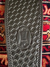 Levy  s 3 inch Black Leather Guitar Strap with basket weave pattern