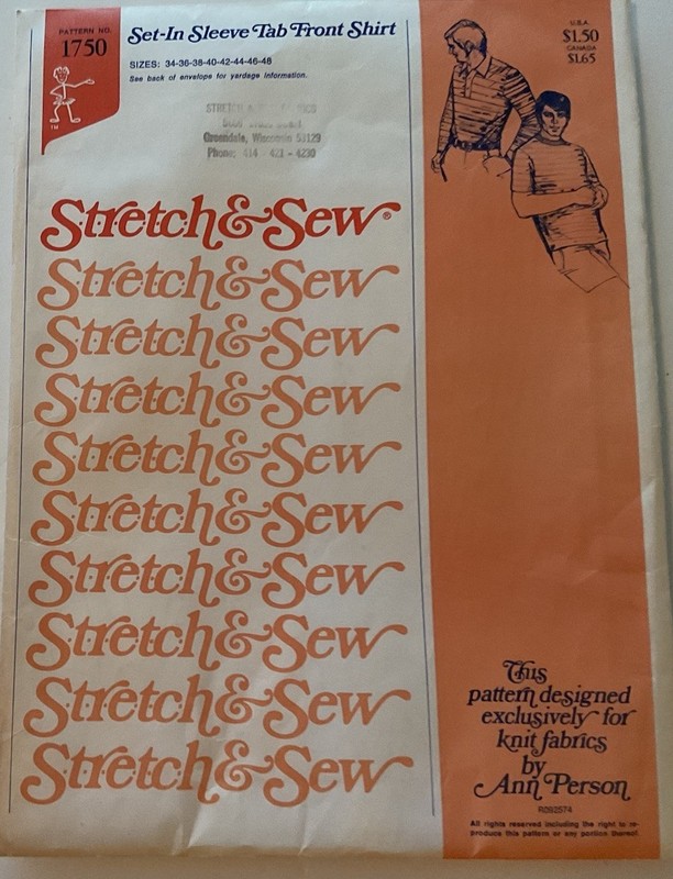 Stretch &Sew Patterns Uncut Mens Set In Sleeve Tab Front Shirt #1750 Sz 34-48...