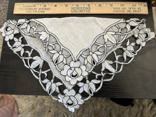 Vintage Hanky Handkerchief Sheer Beautiful Cut Out Flowers And Buds Doily