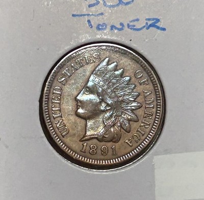いい感じです 1891 Indian Head Cent BU Crazy TONING! Beautiful ORIGINAL! Watch