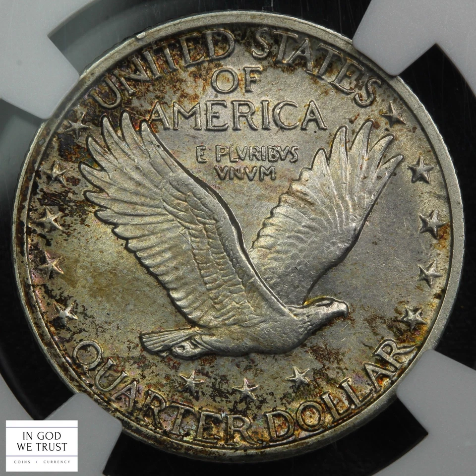 1918 Full Head Standing Liberty Silver Quarter 25C NGC AU 58 FH CAC (Toning!) - Image 4 of 4
