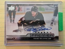 2022-23 UD Premier Teemu Selanne Legends Auto 29/50 Anaheim Ducks WOW