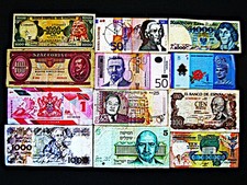 12 verschiedene Geldscheine, z.B. Mauritius, Seychellen, Ungarn, Polen, etc.