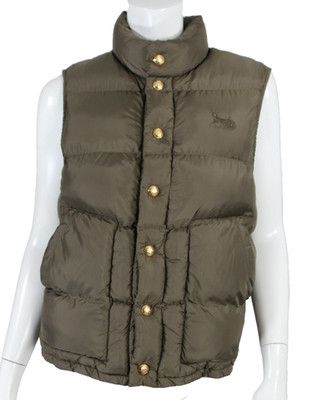 CELINE 2023 Olive Green Quilted Techno Logo Detail Snap-Front Puffer Vest 34
