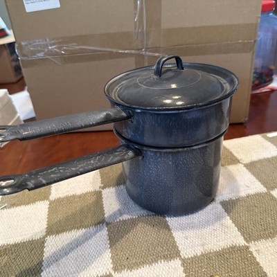 2- Vintage Gray Granite Ware double broiler - pots  6 Inch Diameter 4   tall