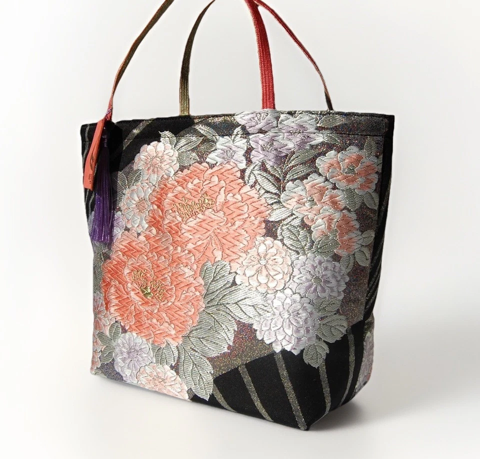 Bolsa Obi Kimono 100% Seda Única – Bolsa Tote Artesanal Japonesa Upcycled - Imagem 3 de 4