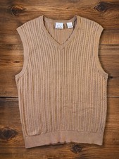 Preppy Ribbed Knit V-Neck Sweater Vest Tan Grandpa Core Dark Academia VTG Style
