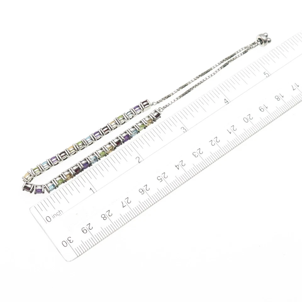 925 Sterling Topaz Amethyst Garnet Citrine & Peridot Adjustable Bracelet 6-10.5" - Image 2 of 4