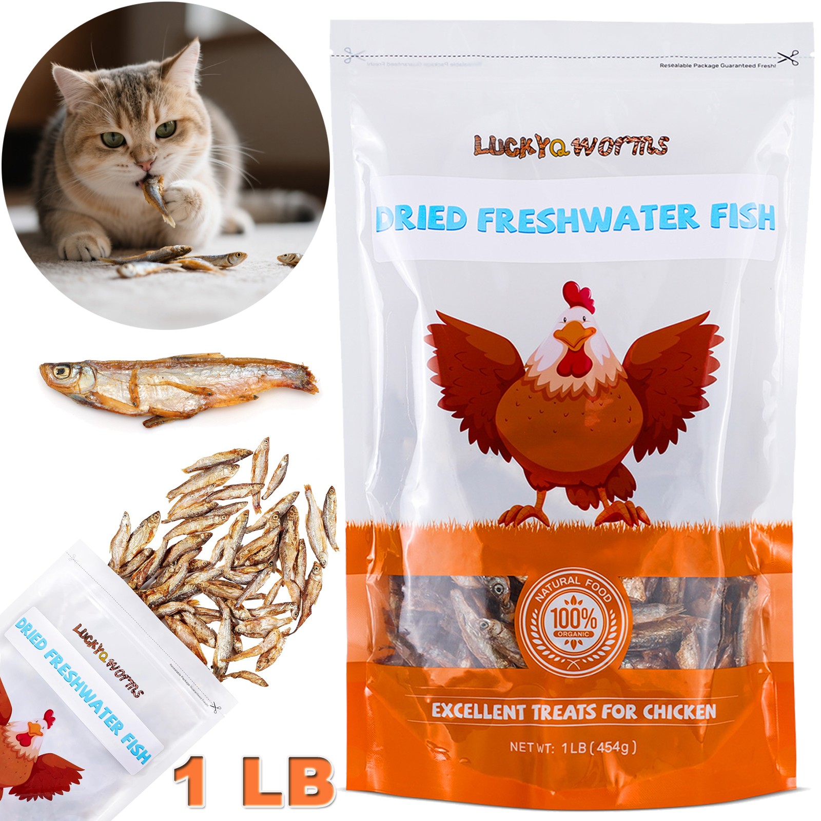 1 LB Dried Freshwater Fish for Turtles, Cats & Dogs, High Protein Dogs Treats