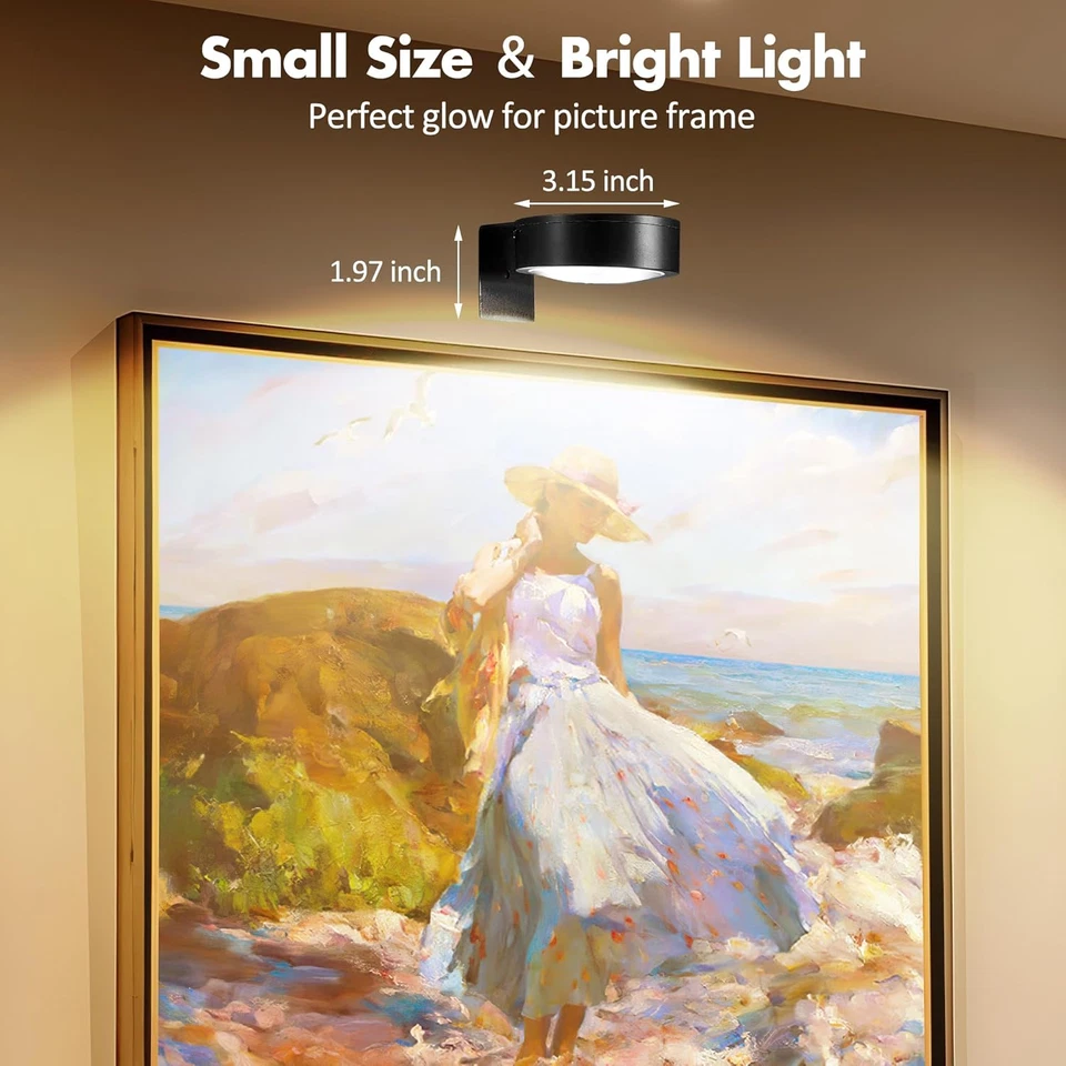 3Pcs Picture Lights for Wall Battery Operated, Magnetic Led Painting Light with - Image 4 of 4