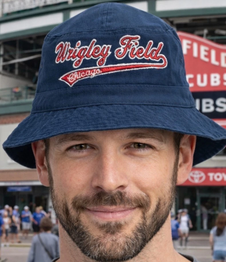 Wrigley Field Chicago Bucket Hat with Script Ebroidery Navy
