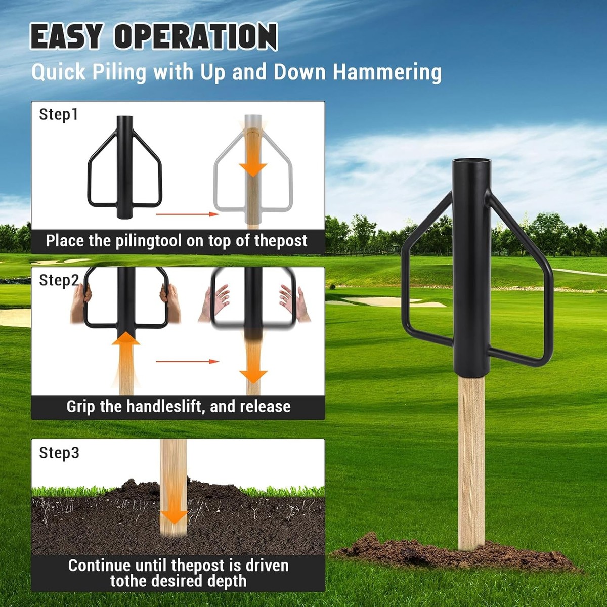Using Hand T Post Driver Auger Post Hole Digger 12lb Heavy Duty - T Post Driver With Handles ...