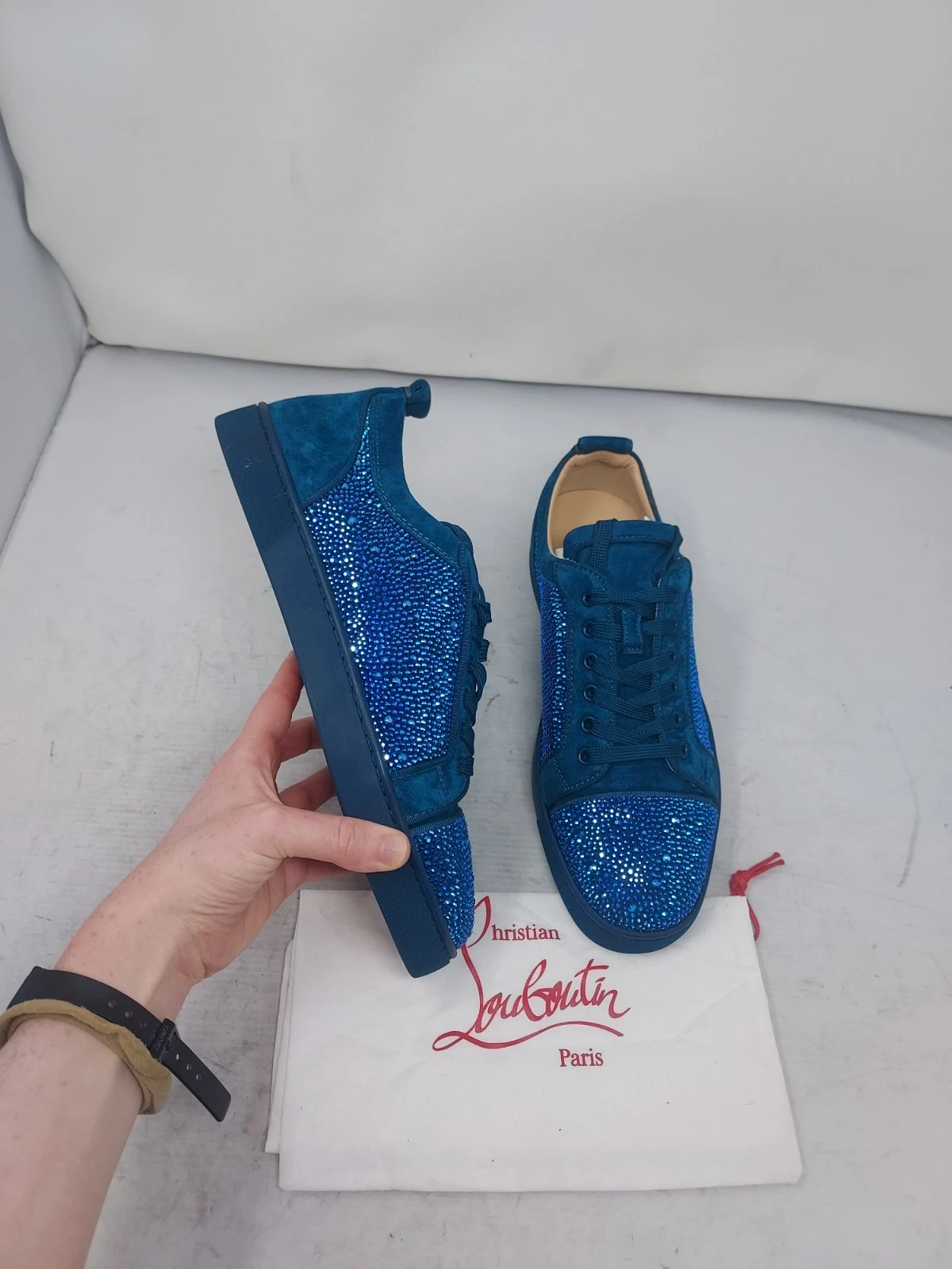 Christian Louboutin — Christian Louboutin Blue EU 41.5 US 11.5 WOMEN Louis Junior Jewel Strass Sneaker