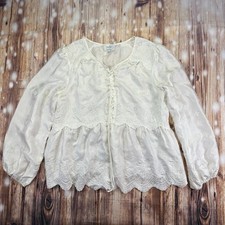 Johnny Was Jade 100 Silk Women  s Blouse Ivory/White