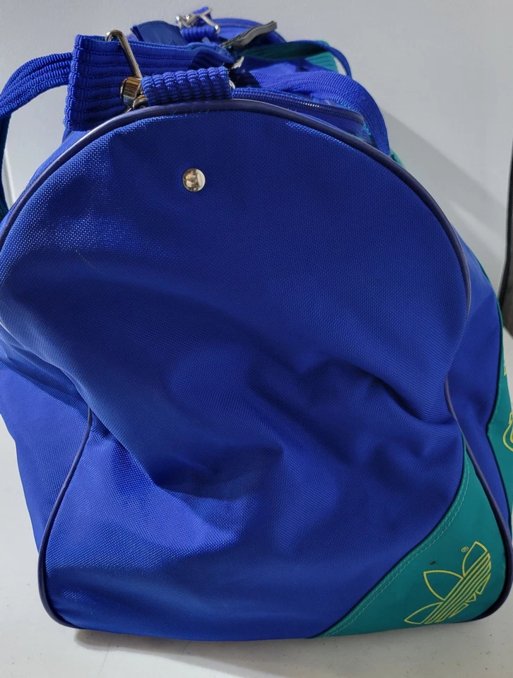 Raro Bolso de Lona Adidas Años 80 Logo Trifolio Gimnasio Azul/Verde De Colección Foto 4 de 4