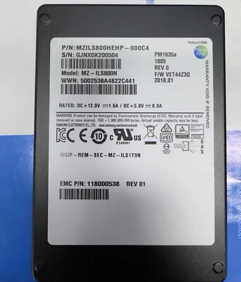 800GB SSD SAMSUNG SAS PM1635A MZ1LS800HEHP-000C4 F/W VET44Z3Q MZ-1LS800N 12Gb/s
