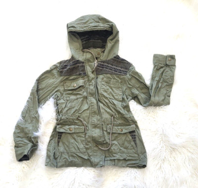 American Rag CIE Women's Size M Medium Cargo Jacket Olive Green Zip Front Hooded
