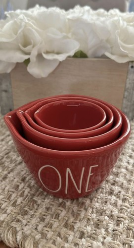 Rae Dunn Red Measuring Cups Set of Four Large Letters Farmhouse “ONE ...