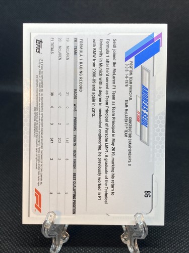 2021 TOPPS CHROME Formula 1 Andreas Seidl #86 Checkered Flag Refractor McLaren - Picture 2 of 2