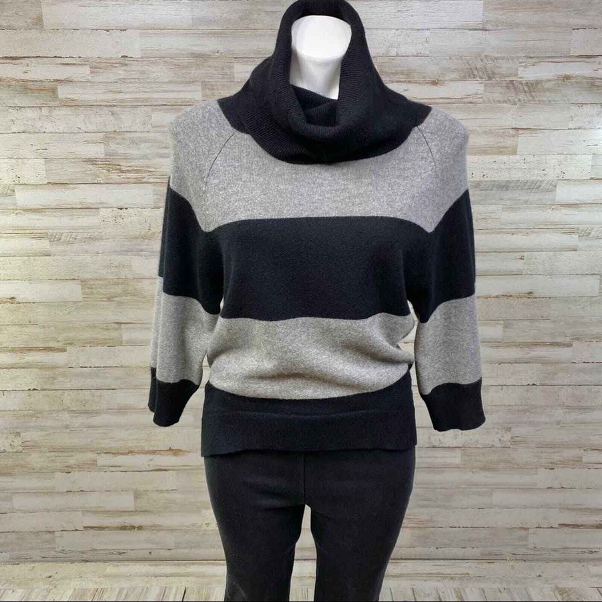 Pure Amici Cashmere Cowl Neck Sweater Womens Size XS Black Gray