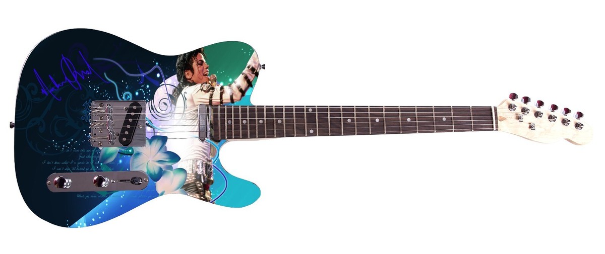 Michael Jackson Facsimile Autographed Signed Graphics Photo Guitar