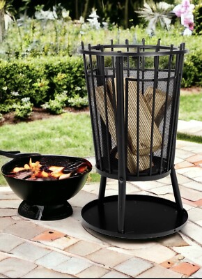 HI Feuerkorb Expert Grill + Funkenschutz schwarz Outdoor Garten Buche Holzofen